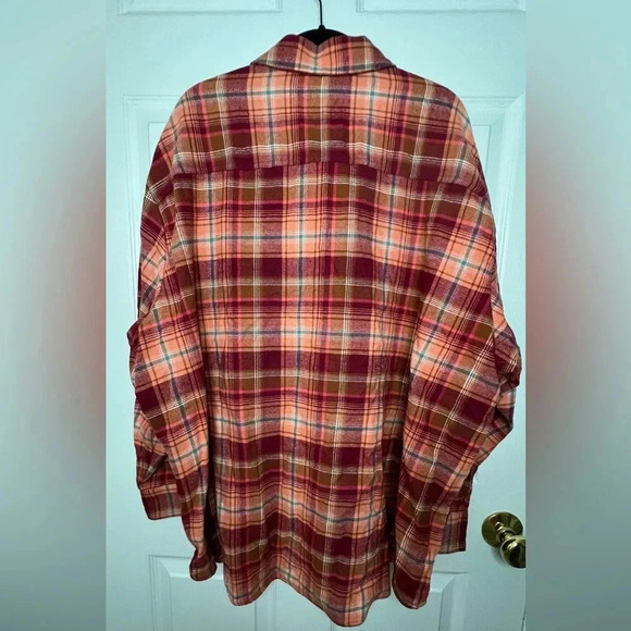 EUC Old Navy Flannel Boyfriend Tunic Shirt, Size 2X (20/22), Orange/red plaid - Picture 5 of 6